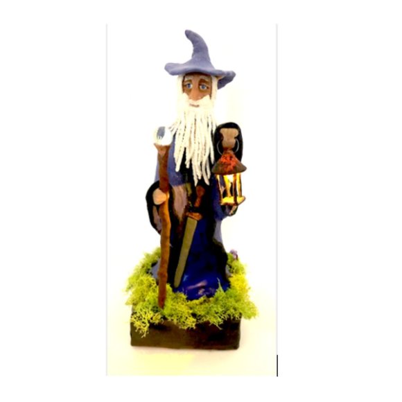 Light Up Elf Wizard with sword, lamp, hat, cape, walking stick with crystal ball - Picture 2 of 5